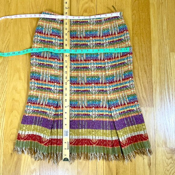 Max Mara Weekend Skirt Wool Blend Colorful Stripes Yellow Multi Pleats Fringe (8 - Picture 8 of 8